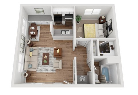 Floor plan for 1 bed, 1 bath, 650 sqft